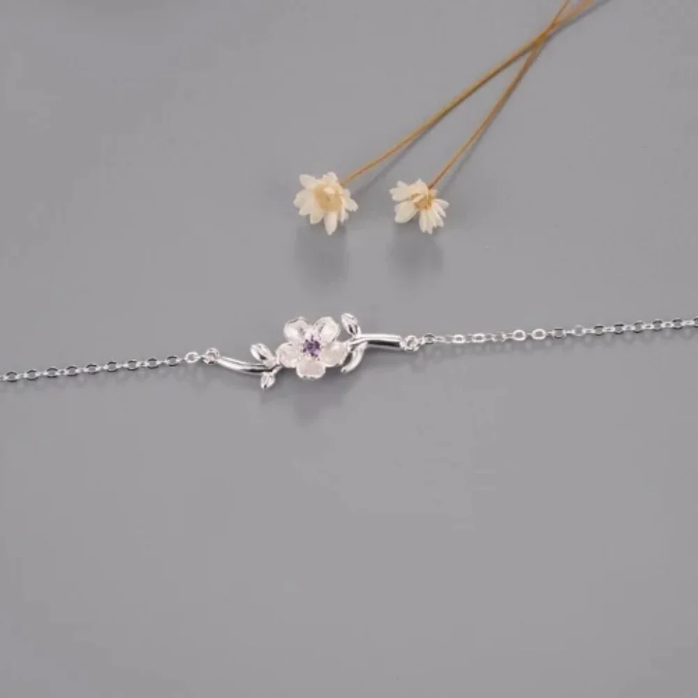 14k Gold Amethyst Flower Bracelet Sterling Silver - Picture 3 of 11